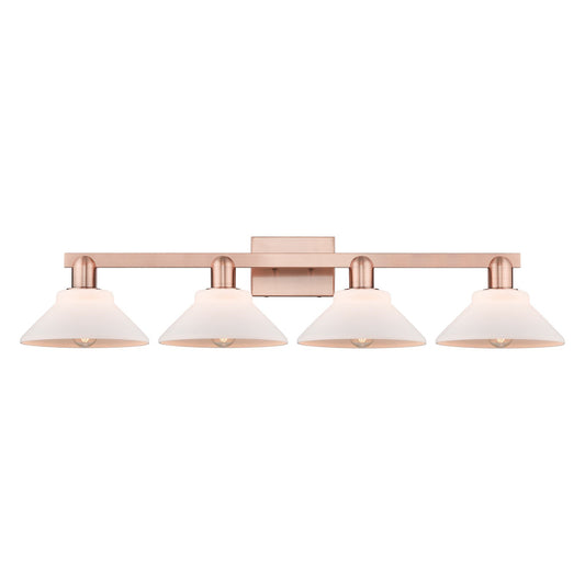 Innovations Orwell 35in 4-Light Bath Vanity Light | Industrial Antique Copper and Matte White Glass | Bathroom Vanity | Model 716-4W-AC-G131