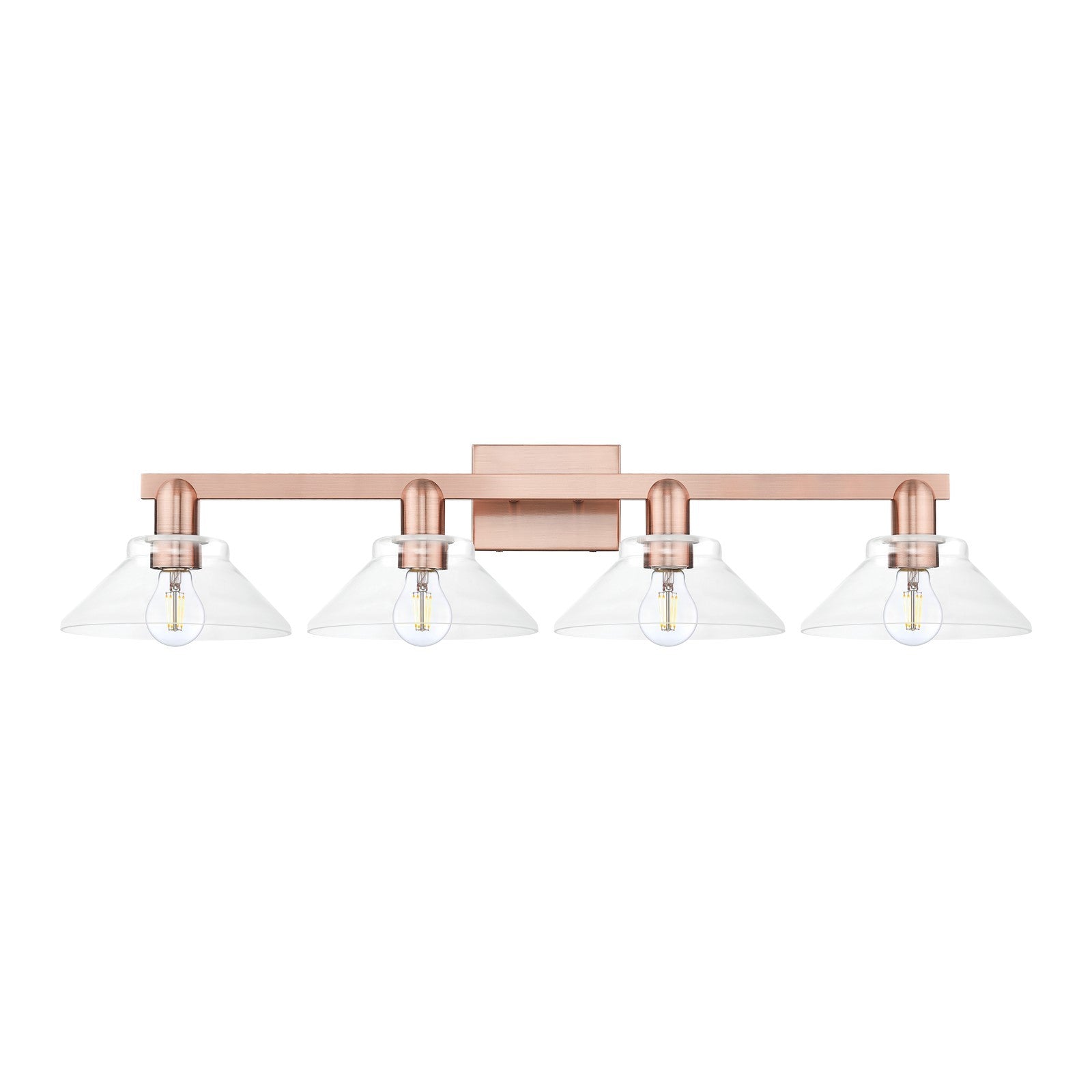 Innovations Orwell 35in 4-Light Bath Vanity Light | Industrial Antique Copper Steel and Clear Glass | Bathroom Vanity | Model 716-4W-AC-G132