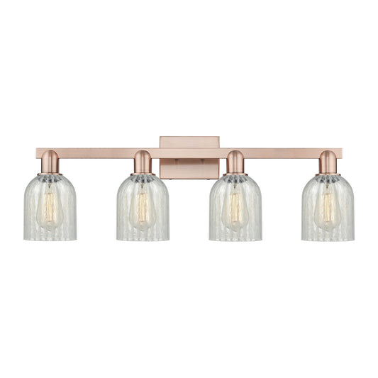 Innovations Caledonia 32in 4-Light Bath Vanity Light | Industrial Antique Copper Steel and Mouchette Glass | Bathroom Vanity | Model 716-4W-AC-G2511