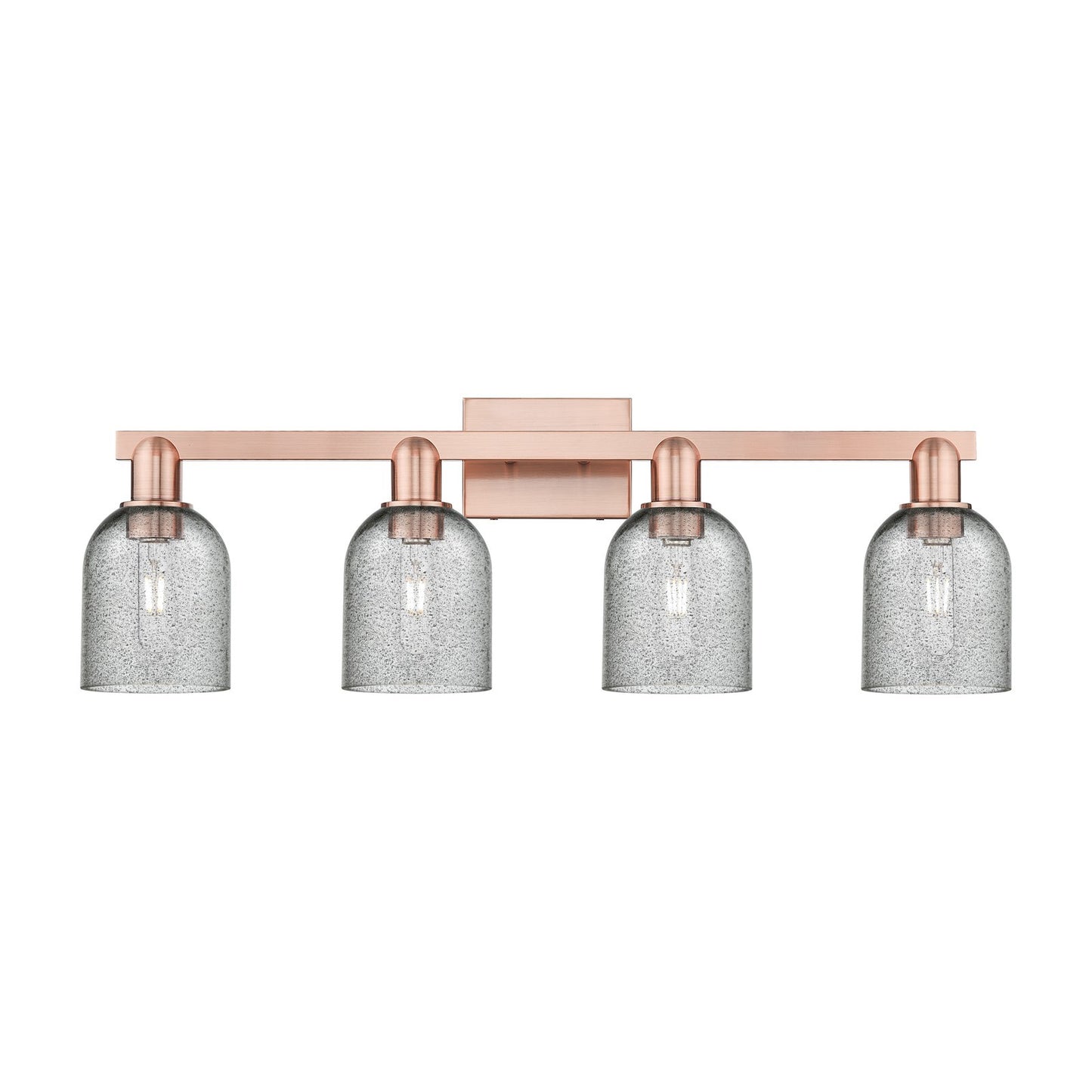 Innovations Caledonia 32in 4-Light Bath Vanity Light | Industrial Antique Copper Steel and Charcoal Glass | Bathroom Vanity | Model 716-4W-AC-G257
