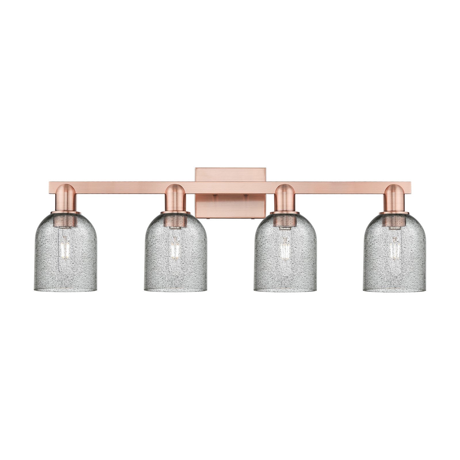 Innovations Caledonia 32in 4-Light Bath Vanity Light | Industrial Antique Copper Steel and Charcoal Glass | Bathroom Vanity | Model 716-4W-AC-G257