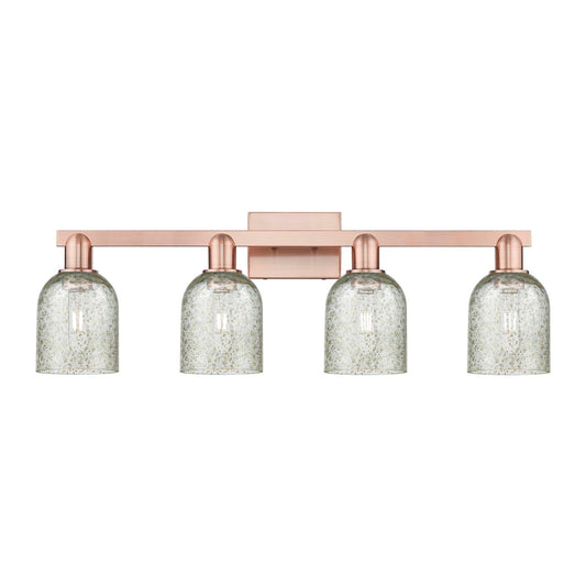 Innovations Caledonia 32in 4-Light Bath Vanity Light | Industrial Antique Copper Steel and Mica Glass | Bathroom Vanity & Powder | Model 716-4W-AC-G259