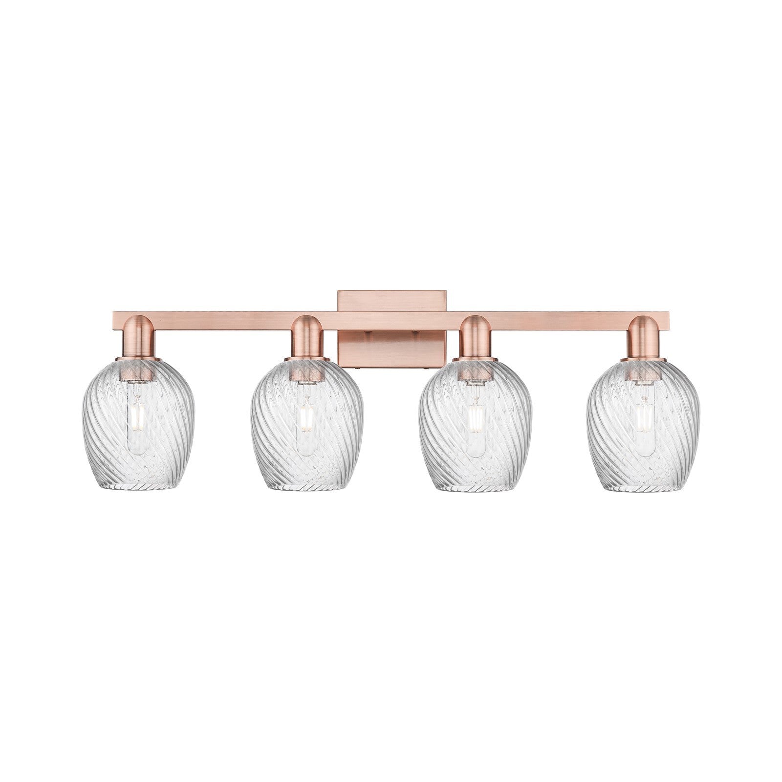Innovations Salina 33in 4-Light Bath Vanity Light | Industrial Antique Copper Steel and Clear Spiral Fluted Glass | Bathroom Vanity | Model 716-4W-AC-G292
