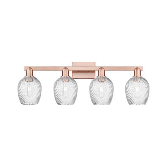 Innovations Salina 33in 4-Light Bath Vanity Light | Industrial Antique Copper Steel and Clear Spiral Fluted Glass | Bathroom Vanity | Model 716-4W-AC-G292