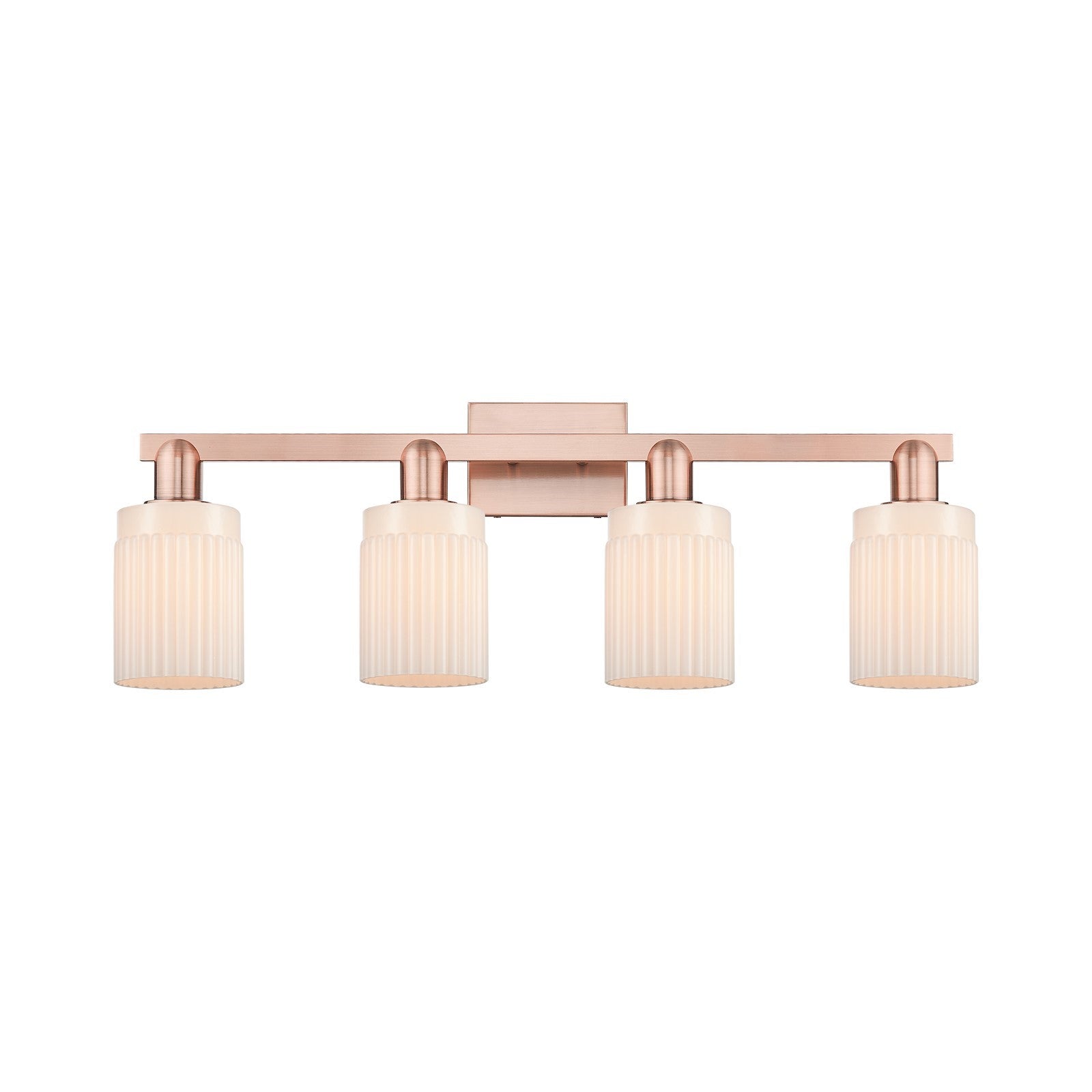 Innovations Hadley 32in 4-Light Bath Vanity Light | Industrial Antique Copper and Matte White Ribbed Glass | Bathroom Vanity | Model 716-4W-AC-G341