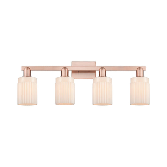 Innovations Hadley 32in 4-Light Bath Vanity Light | Industrial Antique Copper and Matte White Ribbed Glass | Bathroom Vanity | Model 716-4W-AC-G341