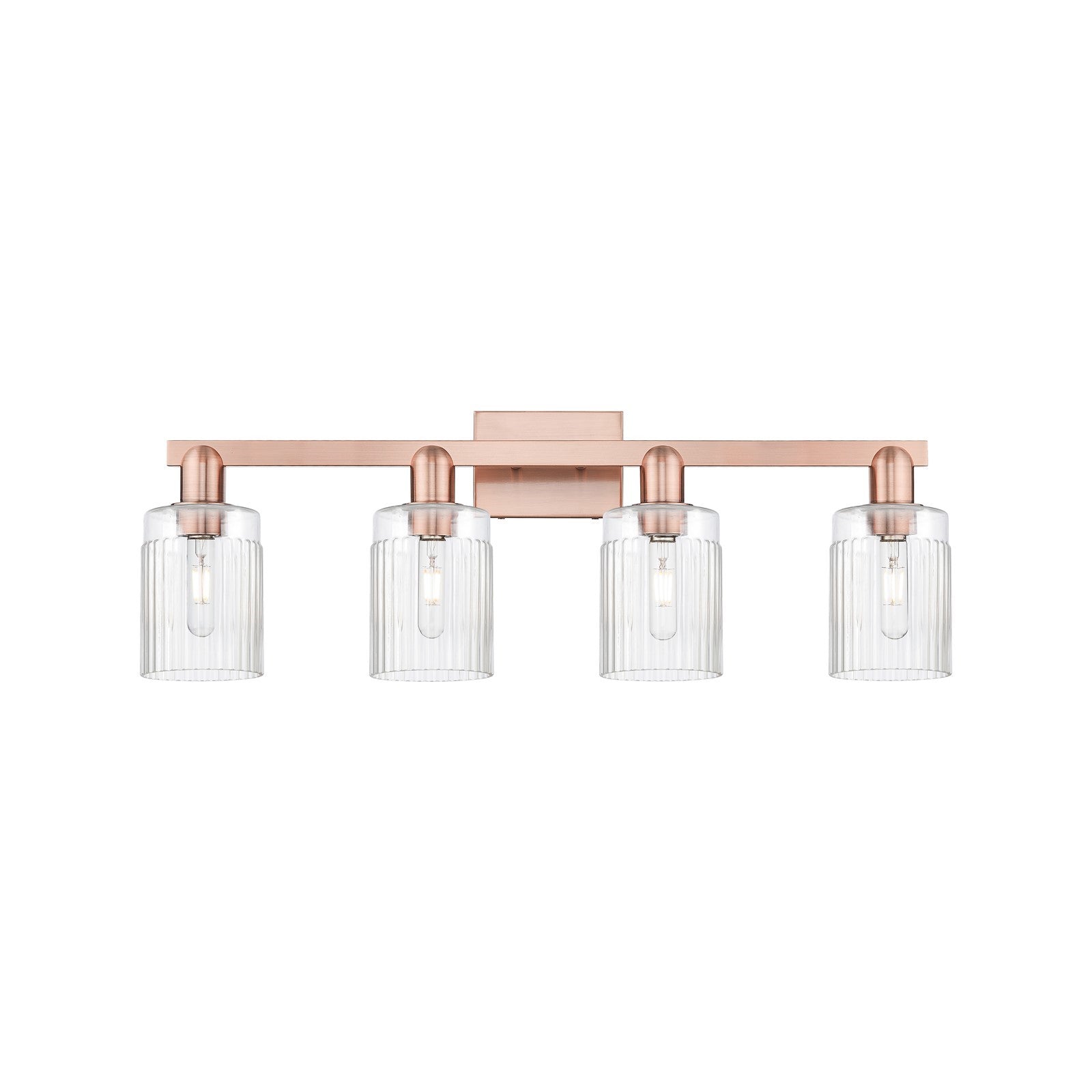 Innovations Hadley 32in 4-Light Bath Vanity Light | Industrial Antique Copper Steel and Clear Ribbed Glass | Damp Rated Bathroom | Model 716-4W-AC-G342