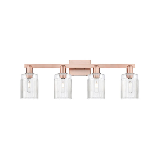Innovations Hadley 32in 4-Light Bath Vanity Light | Industrial Antique Copper Steel and Clear Ribbed Glass | Damp Rated Bathroom | Model 716-4W-AC-G342