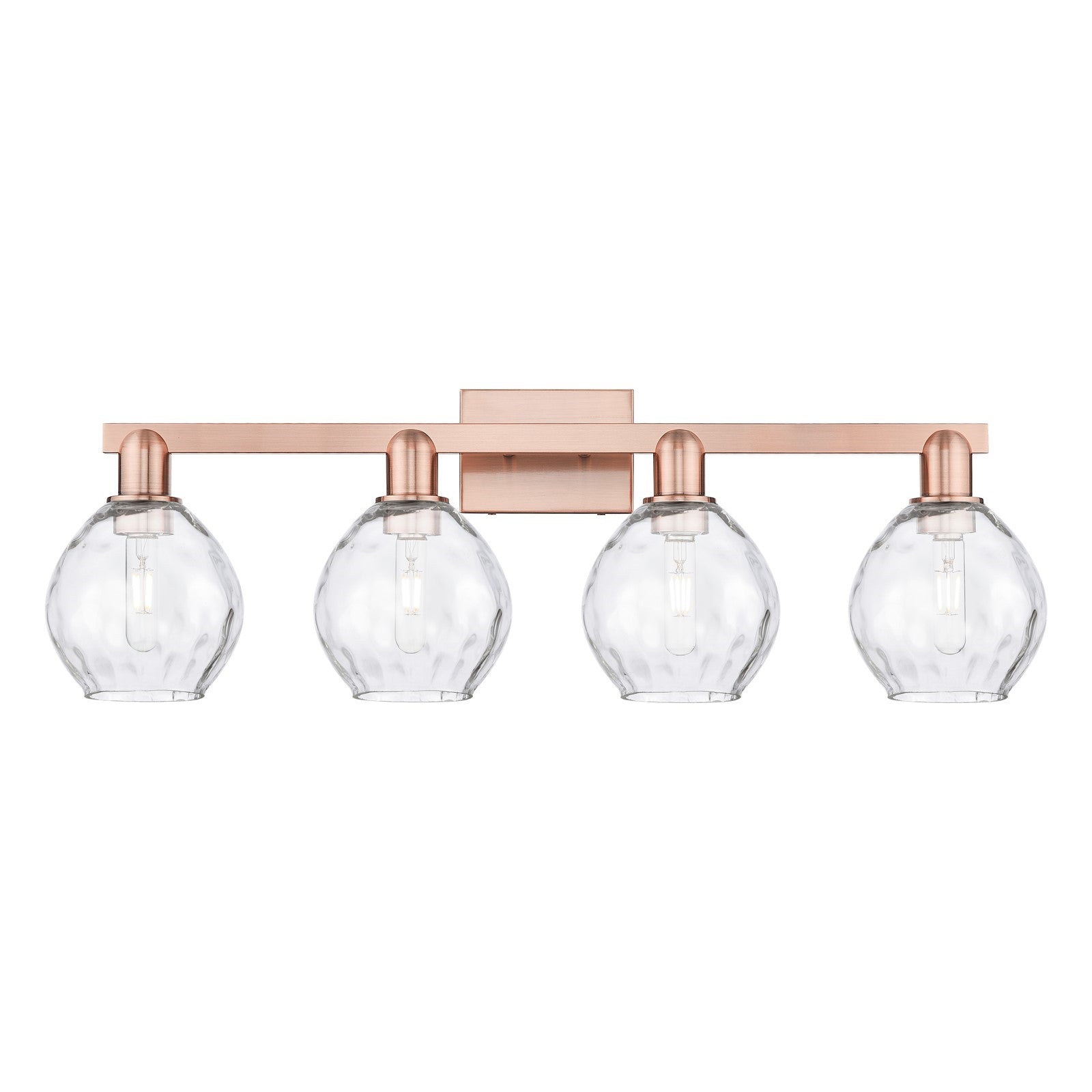 Innovations Waverly 33in 4-Light Bath Vanity Light | Industrial Antique Copper Steel and Clear Glass | Bathroom Vanity & Hallway | Model 716-4W-AC-G362