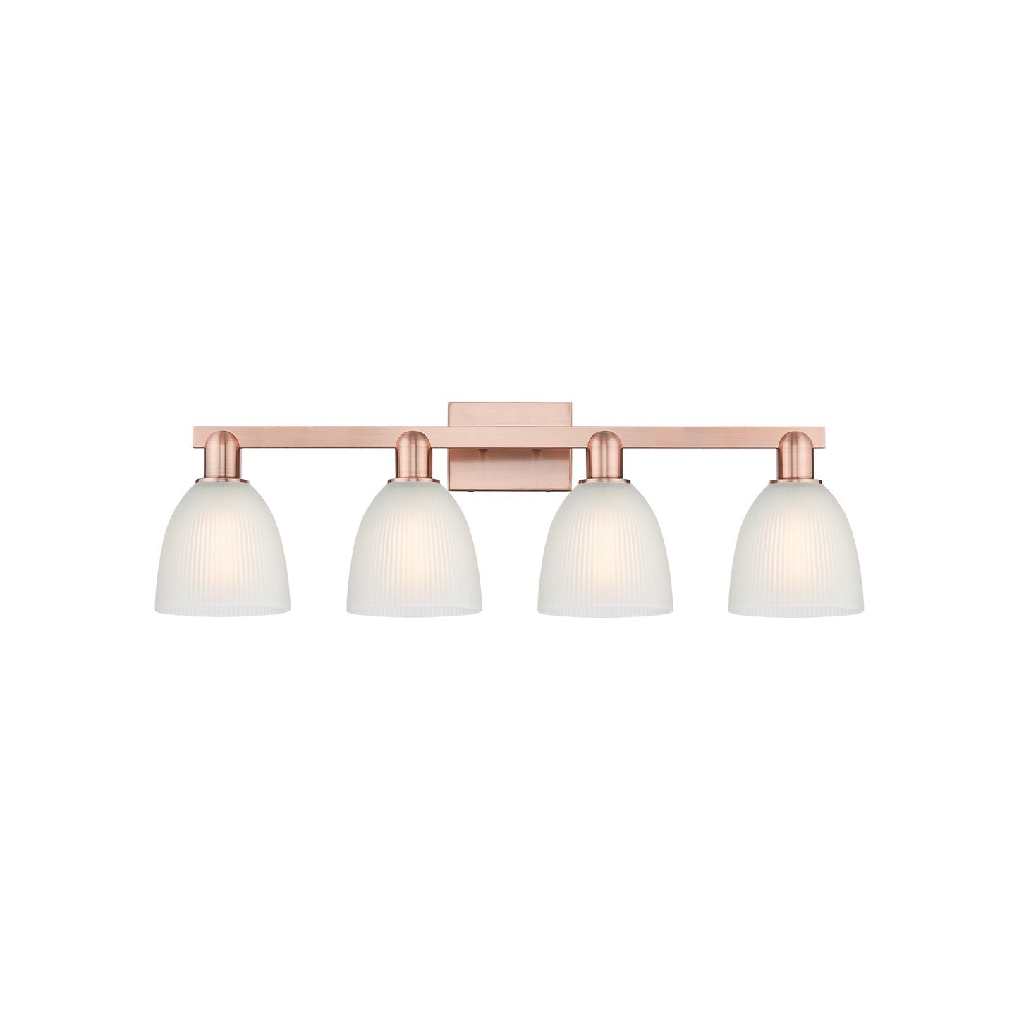 Innovations Castile 33in 4-Light Bath Vanity Light | Industrial Modern Antique Copper and White Glass | Bathroom Vanity | Model 716-4W-AC-G381