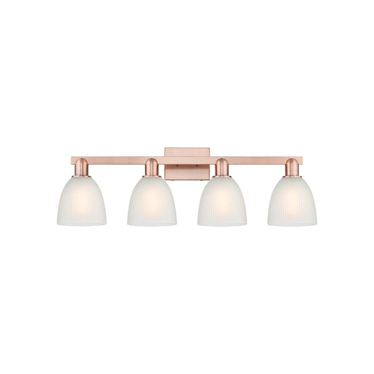 Innovations Castile 33in 4-Light Bath Vanity Light | Industrial Modern Antique Copper and White Glass | Bathroom Vanity | Model 716-4W-AC-G381
