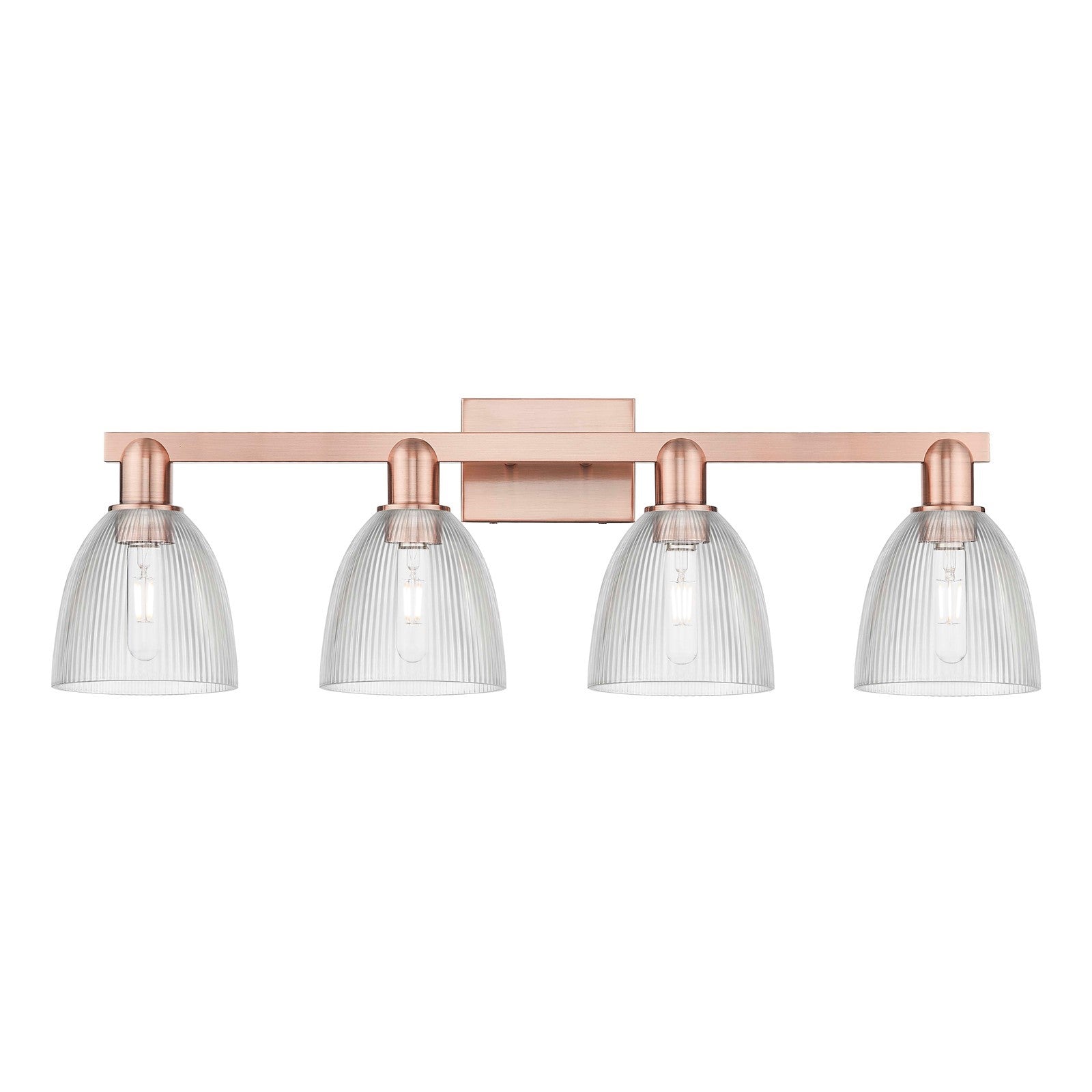 Innovations Castile 33in 4-Light Bath Vanity Light | Industrial Antique Copper and Clear Glass | Damp Rated Bathroom Vanity | Model 716-4W-AC-G382