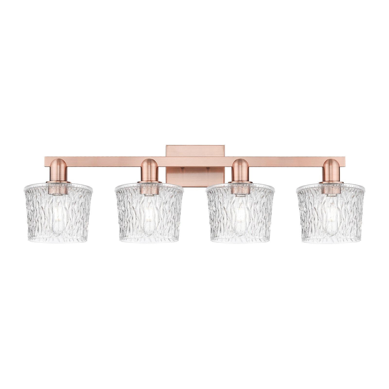 Innovations Niagara 34in 4-Light Bath Vanity Light | Industrial Antique Copper Steel and Clear Glass | Bathroom Vanity | Model 716-4W-AC-G402