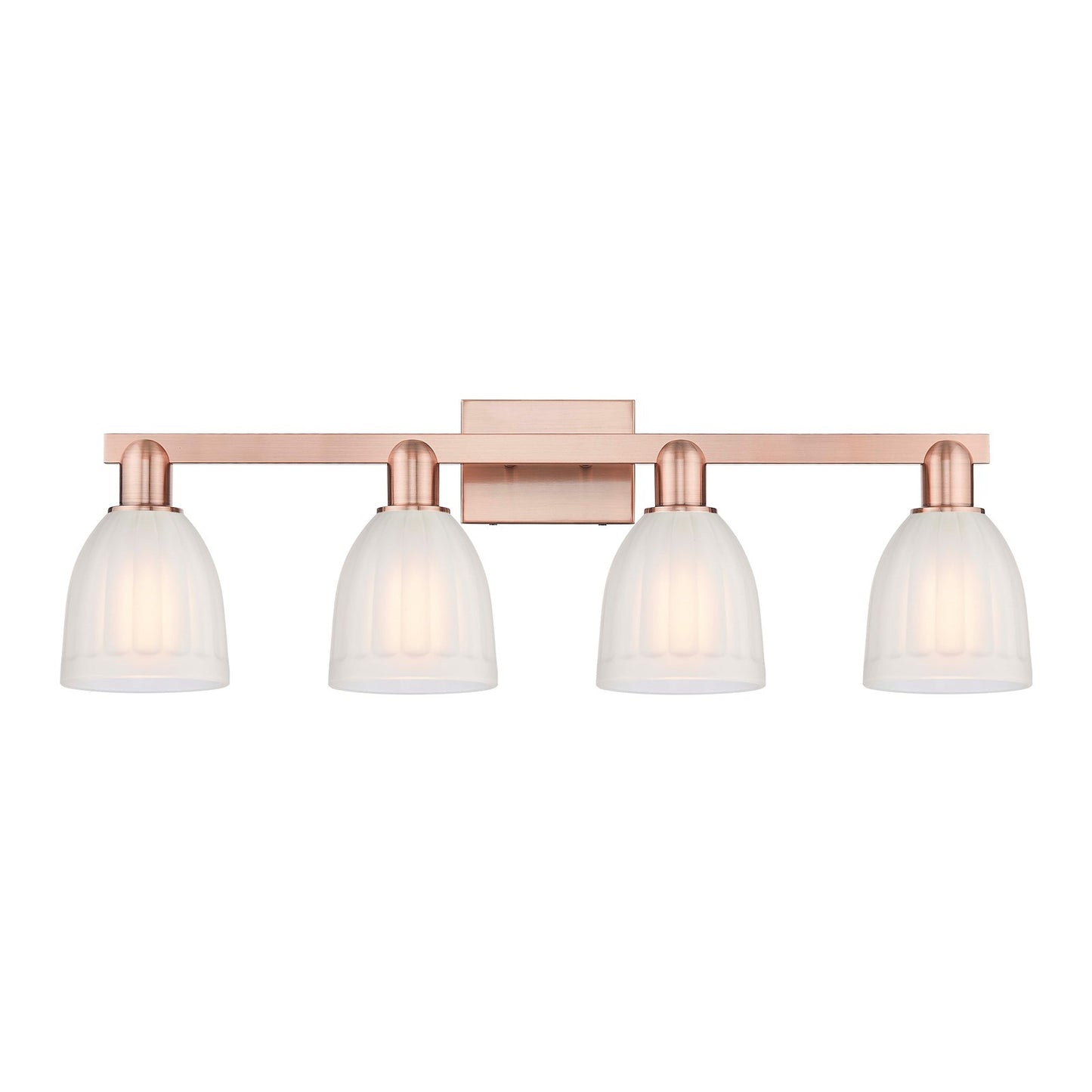 Innovations Brookfield 33in 4-Light Bath Vanity Light | Industrial Antique Copper Steel and White Frosted Ribbed Glass | Bathroom & | Model 716-4W-AC-G441