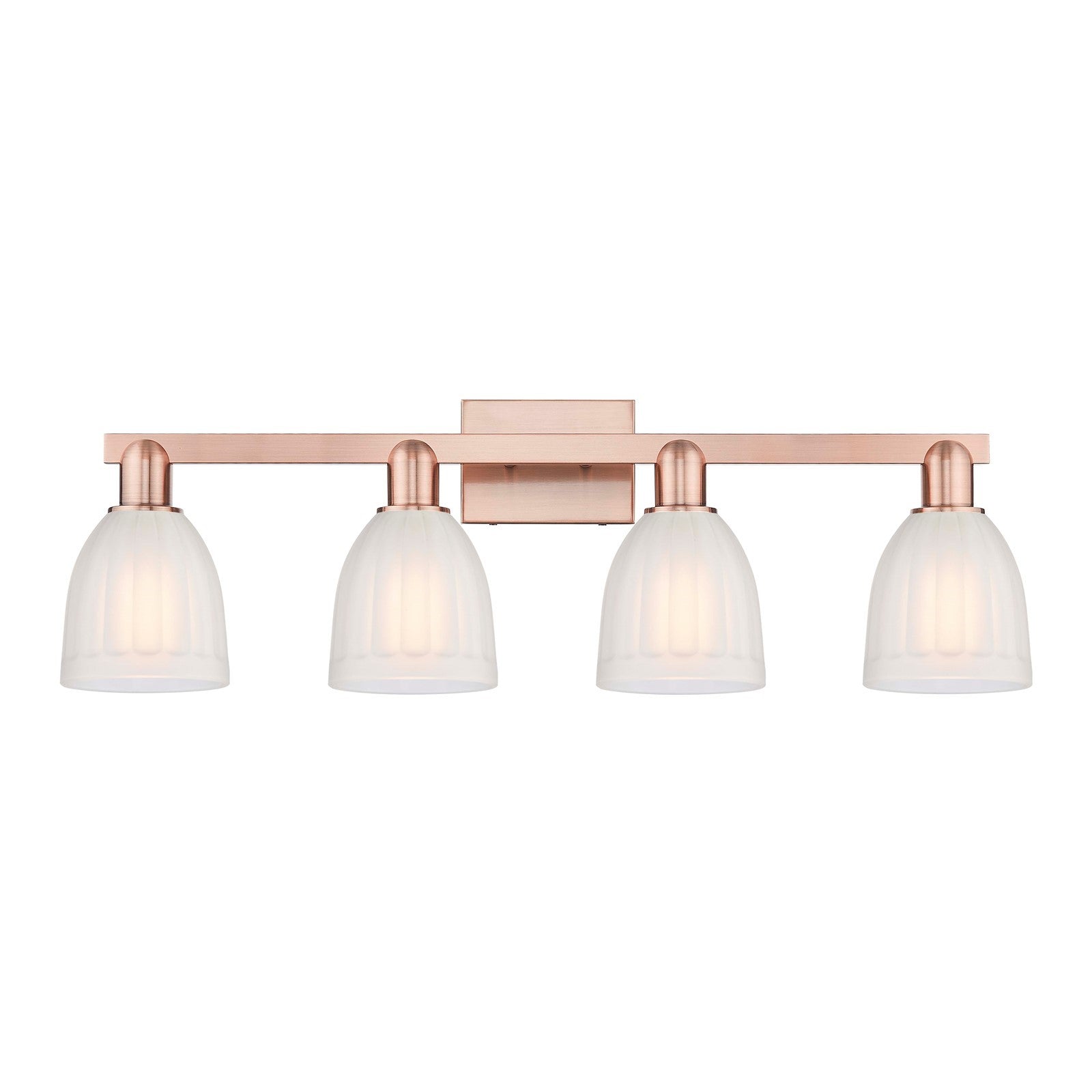 Innovations Brookfield 33in 4-Light Bath Vanity Light | Industrial Antique Copper Steel and White Frosted Ribbed Glass | Bathroom & | Model 716-4W-AC-G441