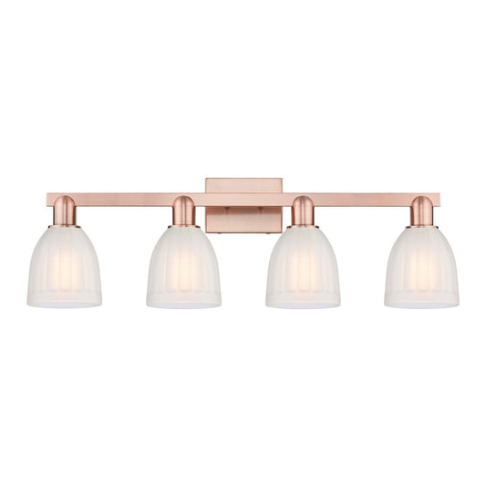 Innovations Brookfield 33in 4-Light Bath Vanity Light | Industrial Antique Copper Steel and White Frosted Ribbed Glass | Bathroom & | Model 716-4W-AC-G441