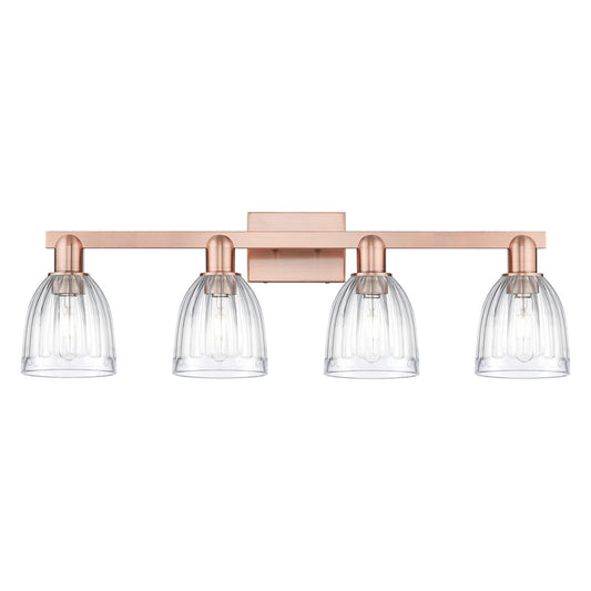 Innovations Brookfield 33in 4-Light Bath Vanity Light | Industrial Antique Copper and Clear Ribbed Glass | Bathroom Vanity | Model 716-4W-AC-G442