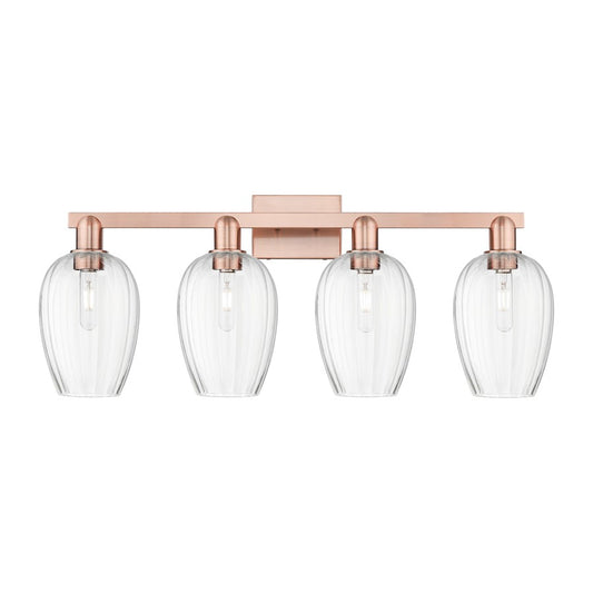 Innovations Preston 4Lt 36" Flute Bath Light, Copper/Clear - 716-4W-AC-G457-6CL
