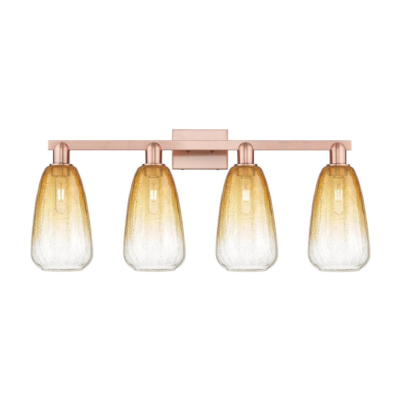 Innovations Brookhaven Almond 33in 4-Light Bath Vanity Light | Industrial Antique Copper Steel and Amber Glass | Bathroom | Model 716-4W-AC-G480-6AM