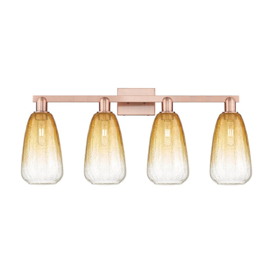 Innovations Brookhaven Almond 33in 4-Light Bath Vanity Light | Industrial Antique Copper Steel and Amber Glass | Bathroom | Model 716-4W-AC-G480-6AM