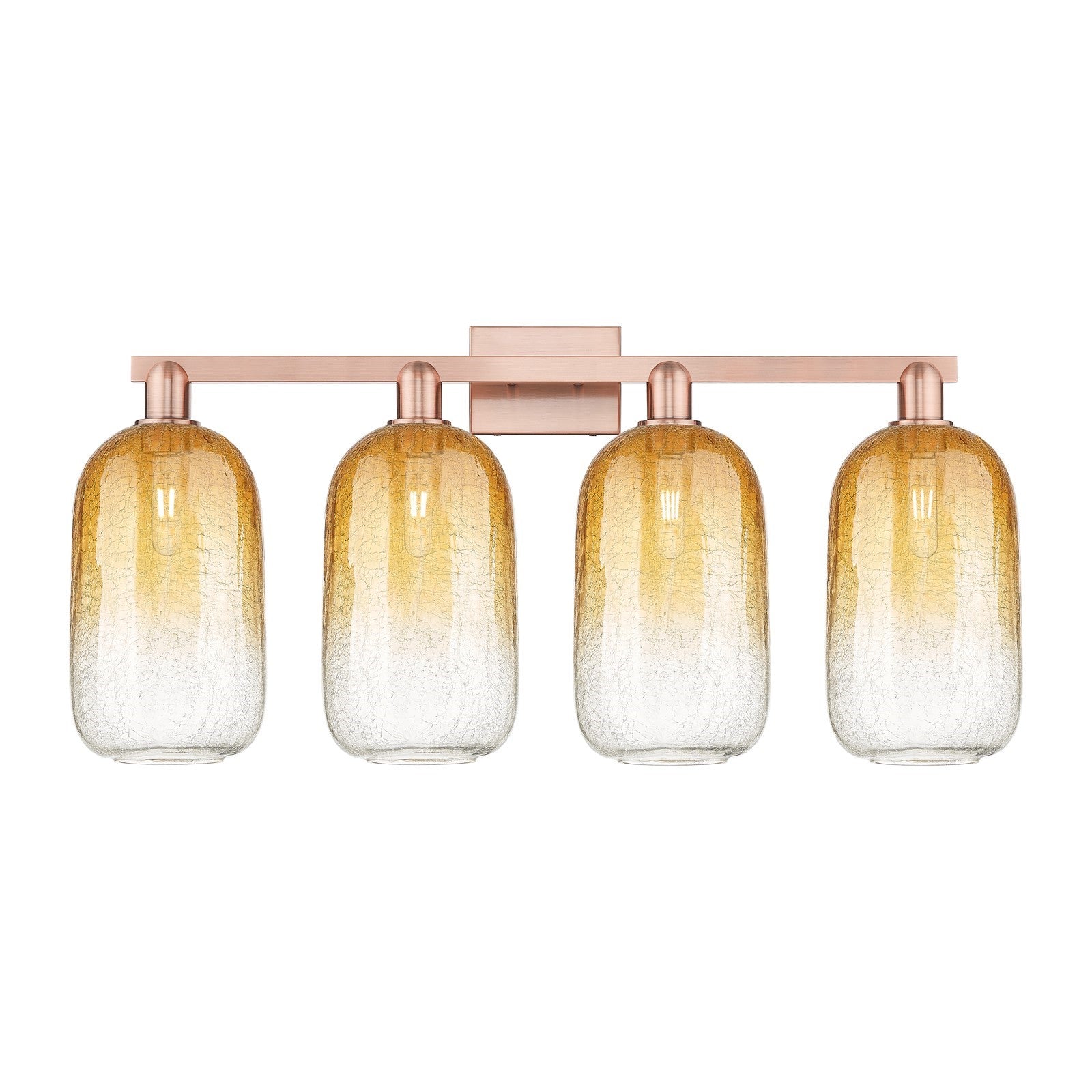 Innovations Brookhaven Cloche 34in 4-Light Bath Vanity Light | Industrial Antique Copper Steel and Amber Glass | Bathroom | Model 716-4W-AC-G482-7AM