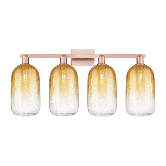 Innovations Brookhaven Cloche 34in 4-Light Bath Vanity Light | Industrial Antique Copper Steel and Amber Glass | Bathroom | Model 716-4W-AC-G482-7AM