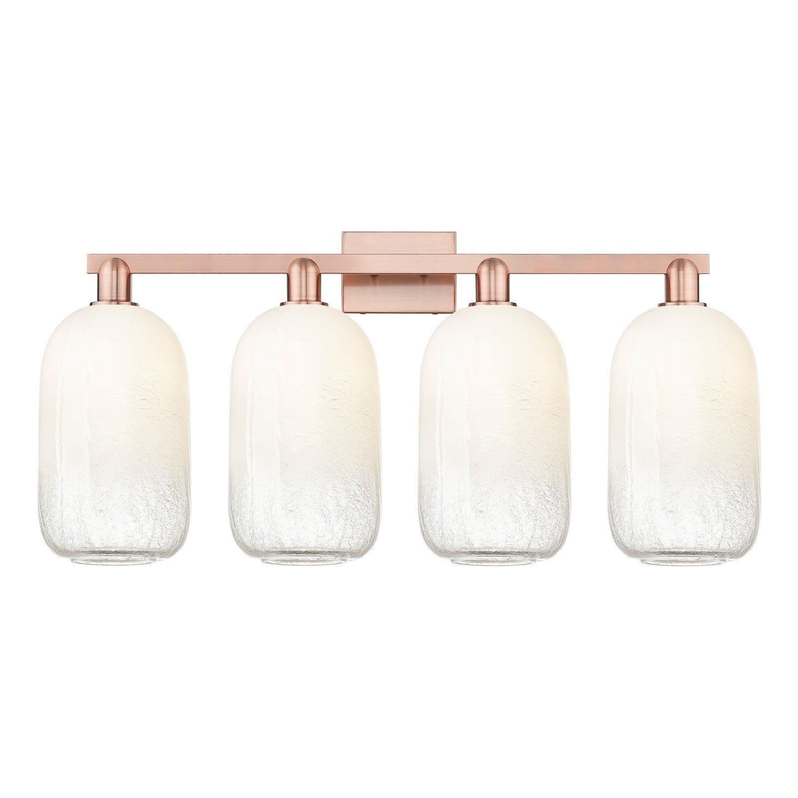 Innovations Brookhaven Cloche 34in 4-Light Bath Vanity | Industrial Antique Copper and Opal Glass | Bathroom Vanity | Model 716-4W-AC-G482-7OP