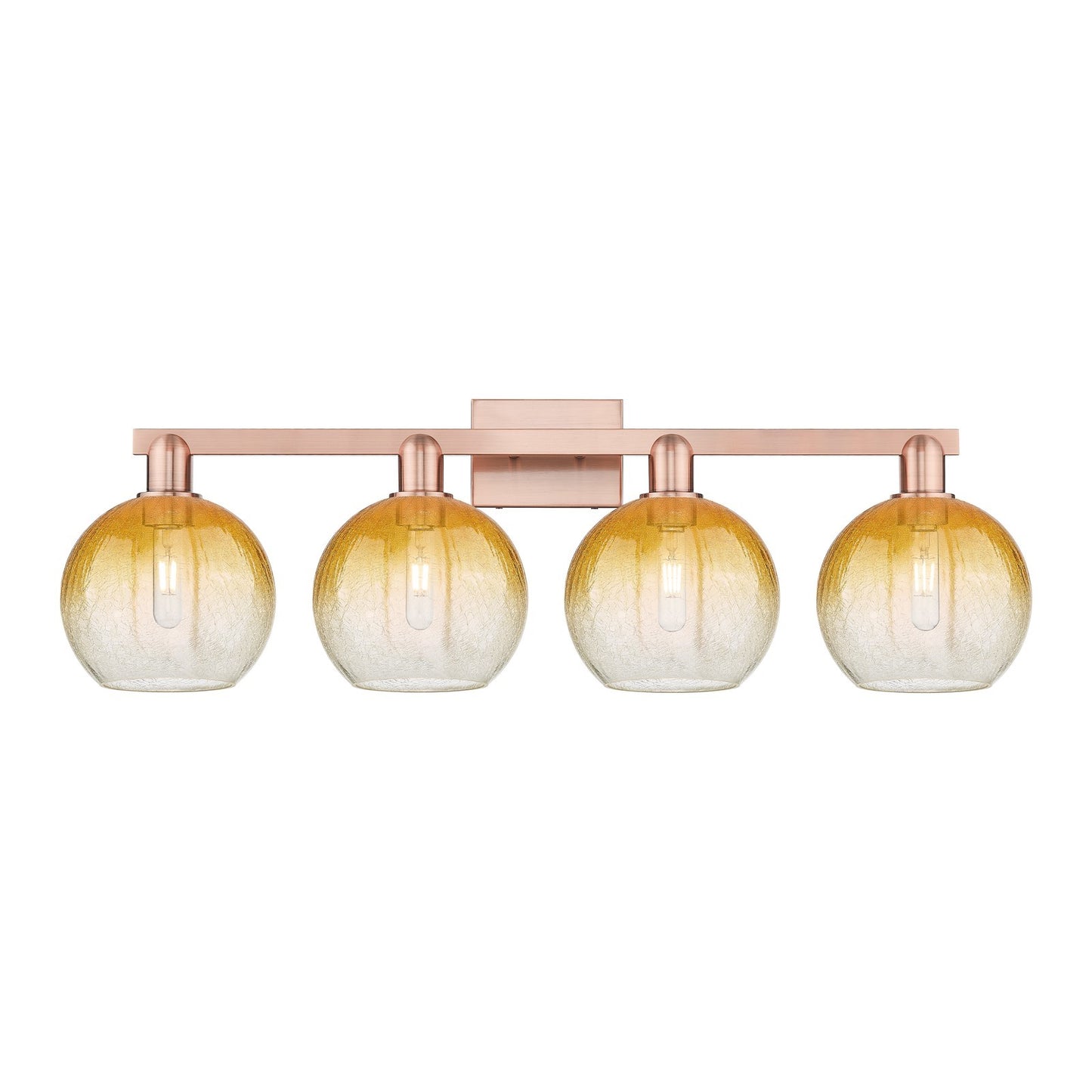 Innovations Brookhaven Globe 35in 4-Light Bath Vanity Light | Industrial Antique Copper and Amber Glass | Bathroom Vanity | Model 716-4W-AC-G483-8AM