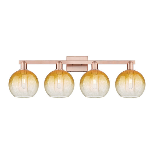 Innovations Brookhaven Globe 35in 4-Light Bath Vanity Light | Industrial Antique Copper and Amber Glass | Bathroom Vanity | Model 716-4W-AC-G483-8AM