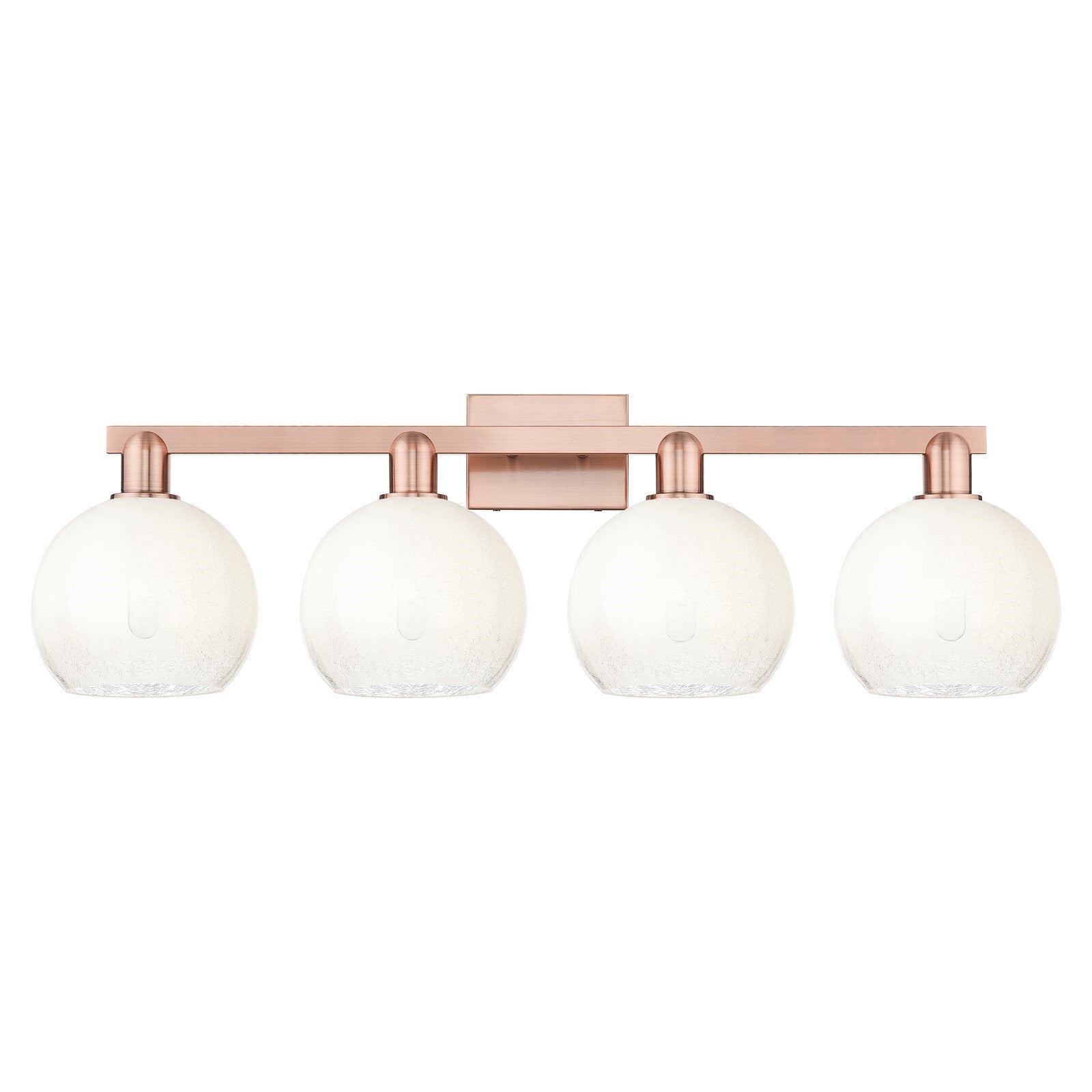 Innovations Brookhaven Globe 35in 4-Light Bath Vanity Light | Industrial Antique Copper Steel and Opal Glass | Bathroom Vanity | Model 716-4W-AC-G483-8OP