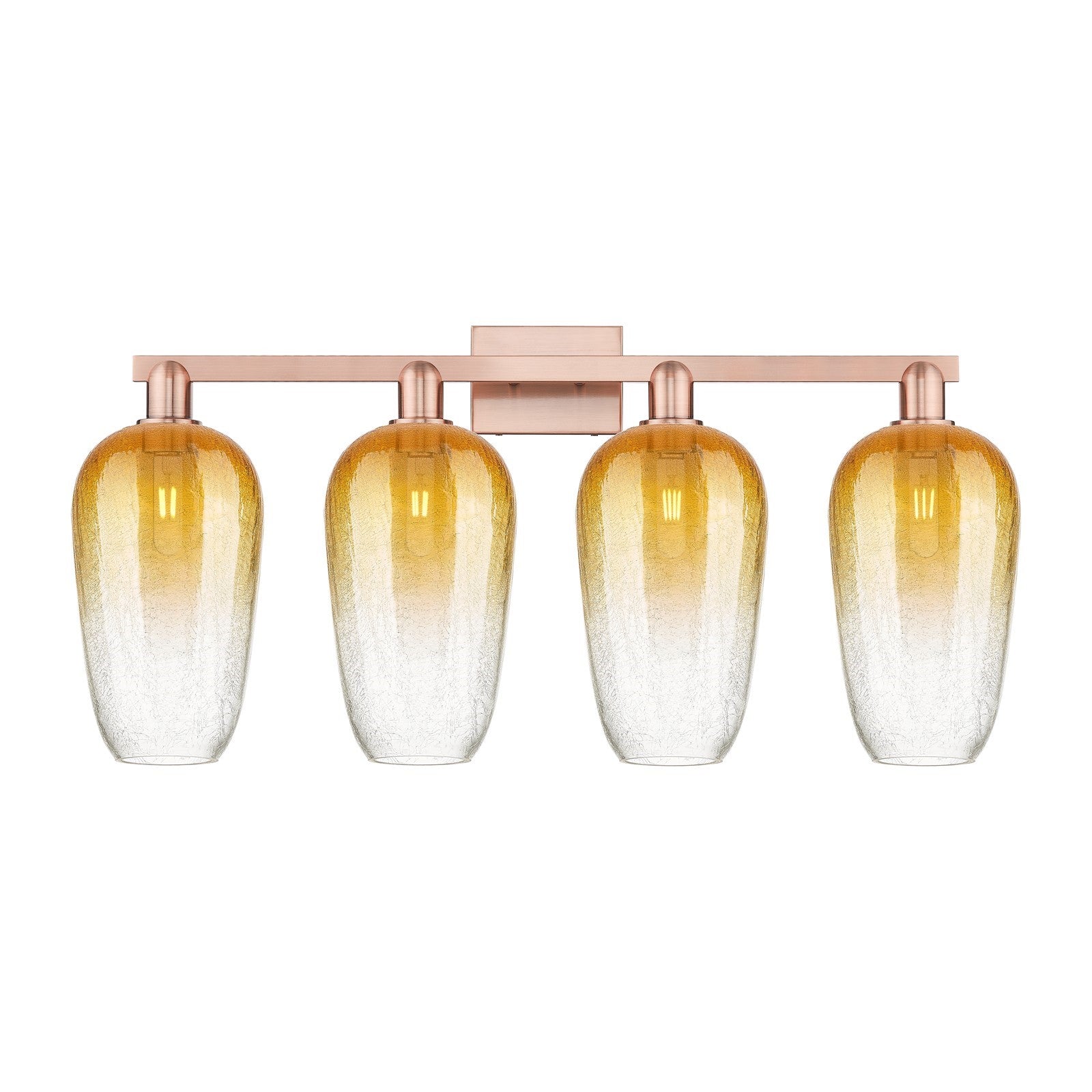 Innovations Brookhaven Flute 34in 4-Light Bath Vanity Light | Industrial Antique Copper and Amber Glass | Bathroom Vanity | Model 716-4W-AC-G484-7AM