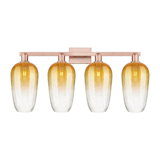 Innovations Brookhaven Flute 34in 4-Light Bath Vanity Light | Industrial Antique Copper and Amber Glass | Bathroom Vanity | Model 716-4W-AC-G484-7AM