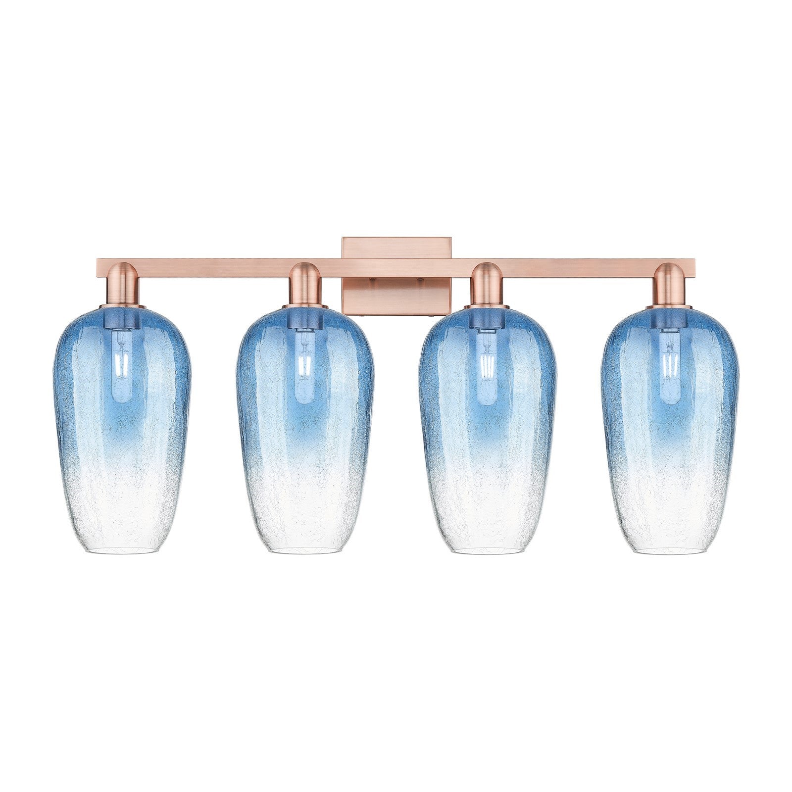 Innovations Brookhaven Flute 34in 4-Light Bath Vanity Light | Industrial Antique Copper and Sapphire Blue Glass | Bathroom | Model 716-4W-AC-G484-7SB