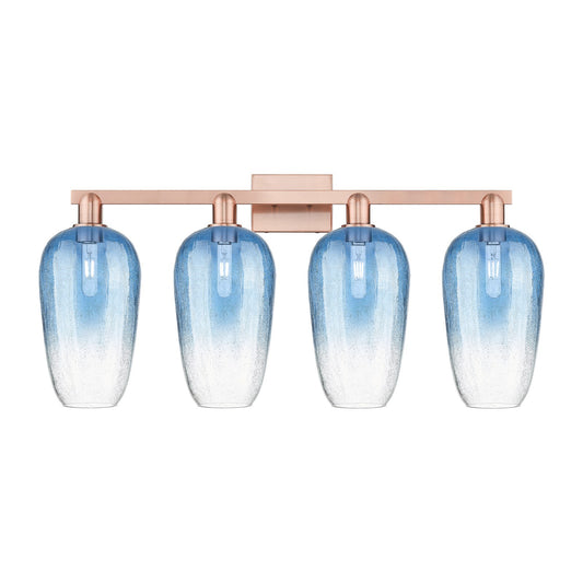 Innovations Brookhaven Flute 34in 4-Light Bath Vanity Light | Industrial Antique Copper and Sapphire Blue Glass | Bathroom | Model 716-4W-AC-G484-7SB