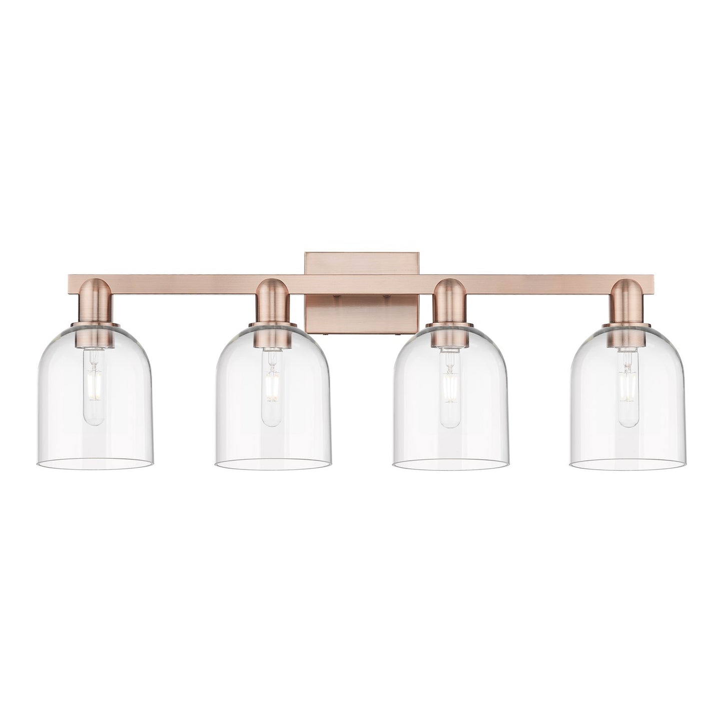 Innovations Bella 33in 4-Light Bath Vanity Light | Industrial Antique Copper and Clear Glass | Bathroom Vanity | Model 716-4W-AC-G558-6CL