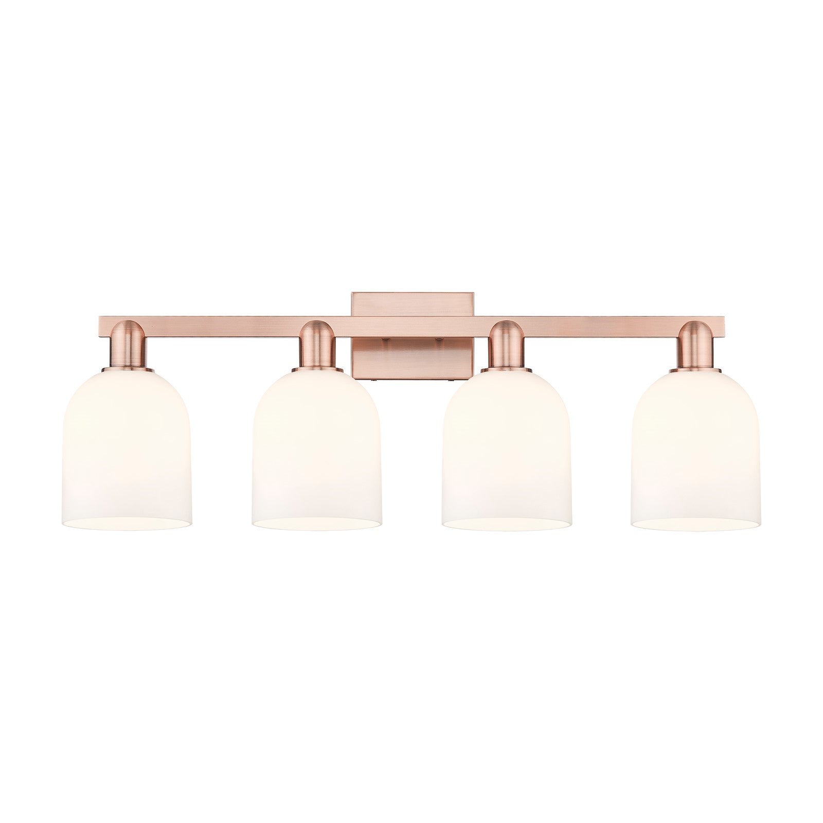 Innovations Bella 33in 4-Light Bath Vanity | Industrial Antique Copper Steel and White Glass | Bathroom Vanity Light | Model 716-4W-AC-G558-6GWH