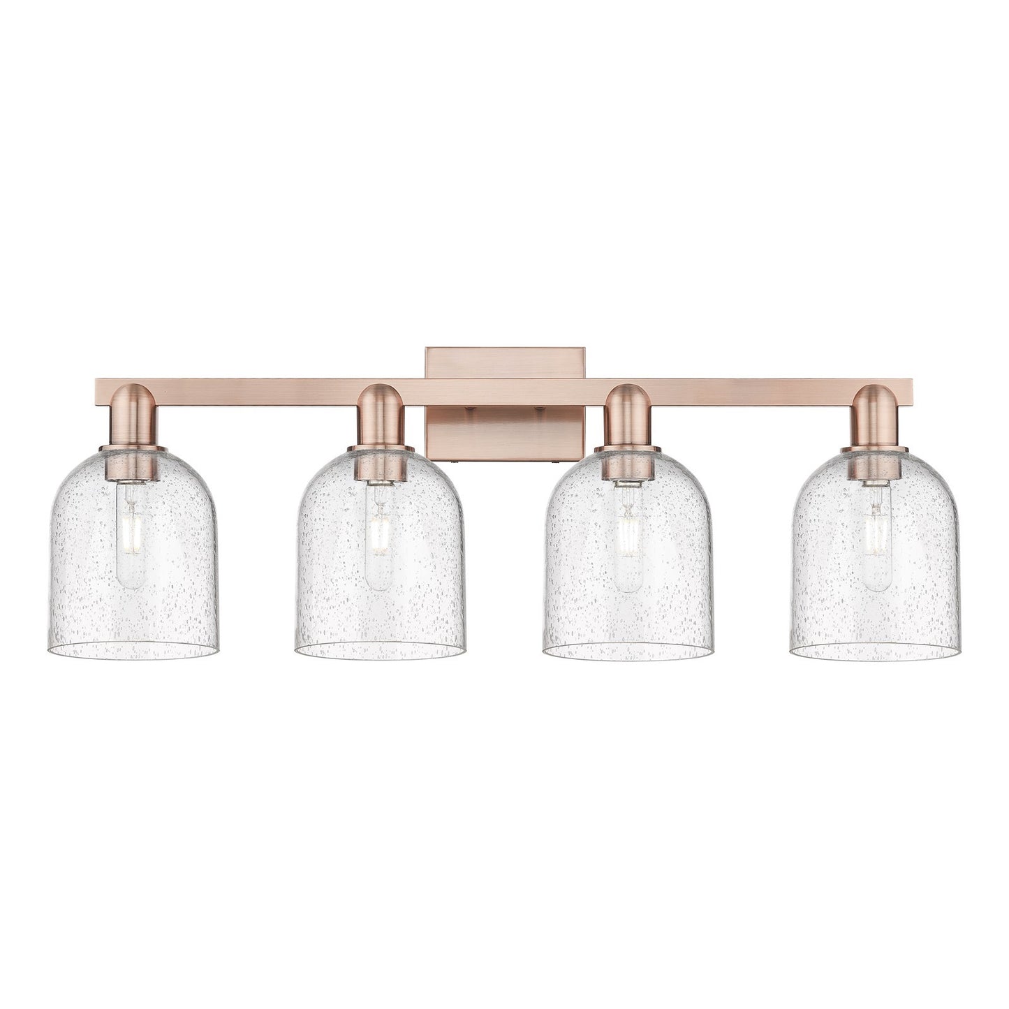 Innovations Bella 33in 4-Light Bath Vanity | Industrial Antique Copper Steel and Seedy Glass | Bathroom Vanity Light | Model 716-4W-AC-G558-6SDY