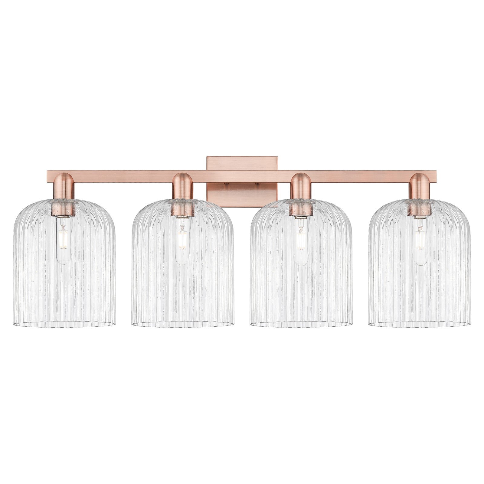 Innovations Bridal Veil 35in 4-Light Bath Vanity Light | Industrial Antique Copper and Clear Ribbed Glass | Damp-Rated Bathroom | Model 716-4W-AC-G559-8CL