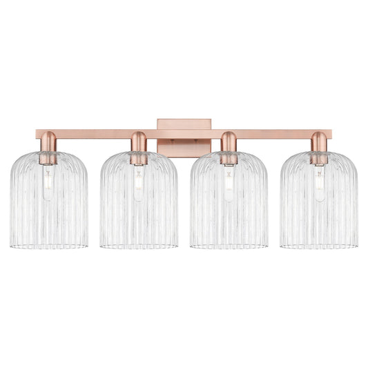 Innovations Bridal Veil 35in 4-Light Bath Vanity Light | Industrial Antique Copper and Clear Ribbed Glass | Damp-Rated Bathroom | Model 716-4W-AC-G559-8CL
