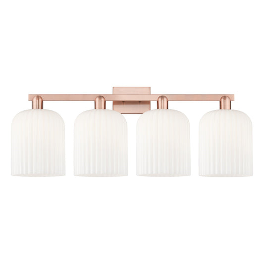 Innovations Bridal Veil 35in 4-Light Bath Vanity Light | Industrial Antique Copper and Gloss White Ribbed Glass | Bathroom | Model 716-4W-AC-G559-8GWH