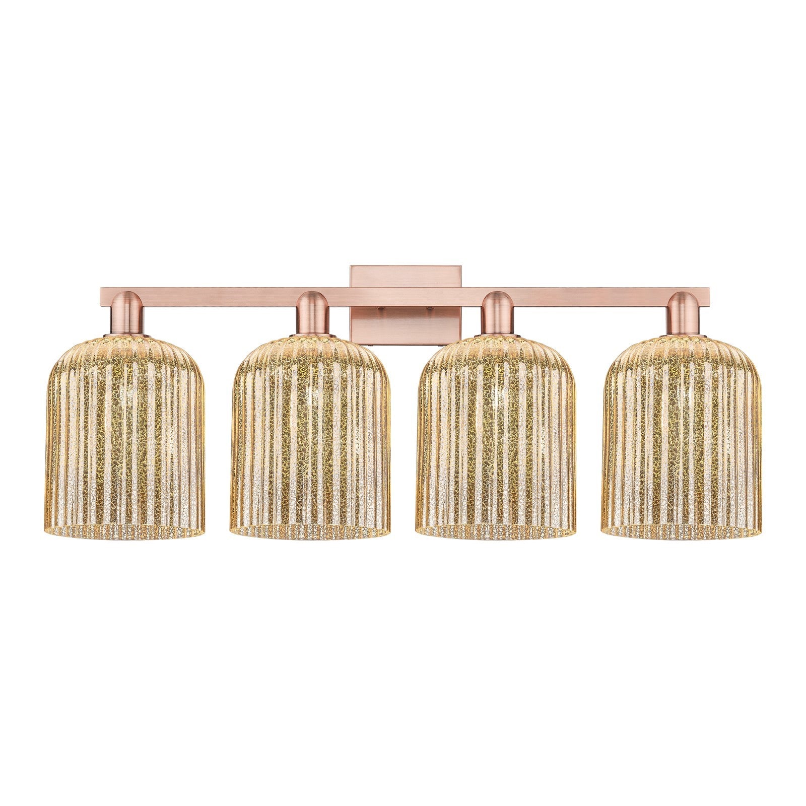 Innovations Bridal Veil 35in 4-Light Bath Vanity | Industrial Antique Copper Steel and Mercury Ribbed Glass | Bathroom Vanity & | Model 716-4W-AC-G559-8ME