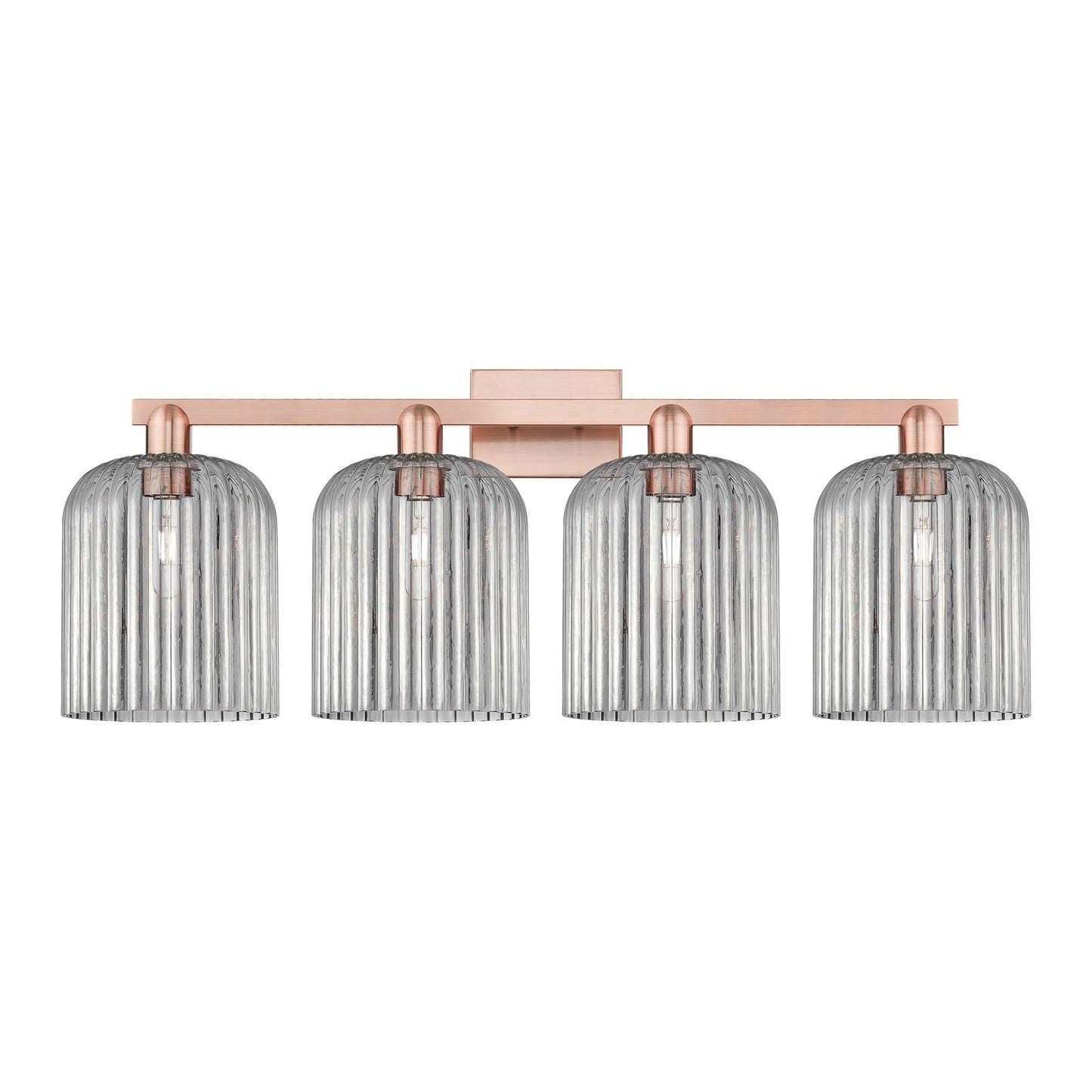 Innovations Bridal Veil 35in 4-Light Bath Vanity Light | Industrial Antique Copper and Light Smoke Ribbed Glass | Bathroom | Model 716-4W-AC-G559-8SM