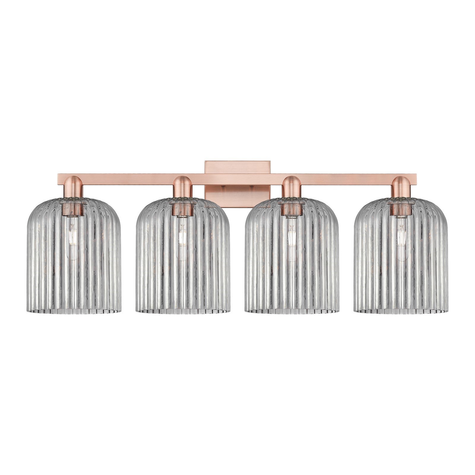 Innovations Bridal Veil 35in 4-Light Bath Vanity Light | Industrial Antique Copper and Light Smoke Ribbed Glass | Bathroom | Model 716-4W-AC-G559-8SM