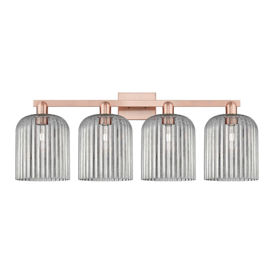 Innovations Bridal Veil 35in 4-Light Bath Vanity Light | Industrial Antique Copper and Light Smoke Ribbed Glass | Bathroom | Model 716-4W-AC-G559-8SM