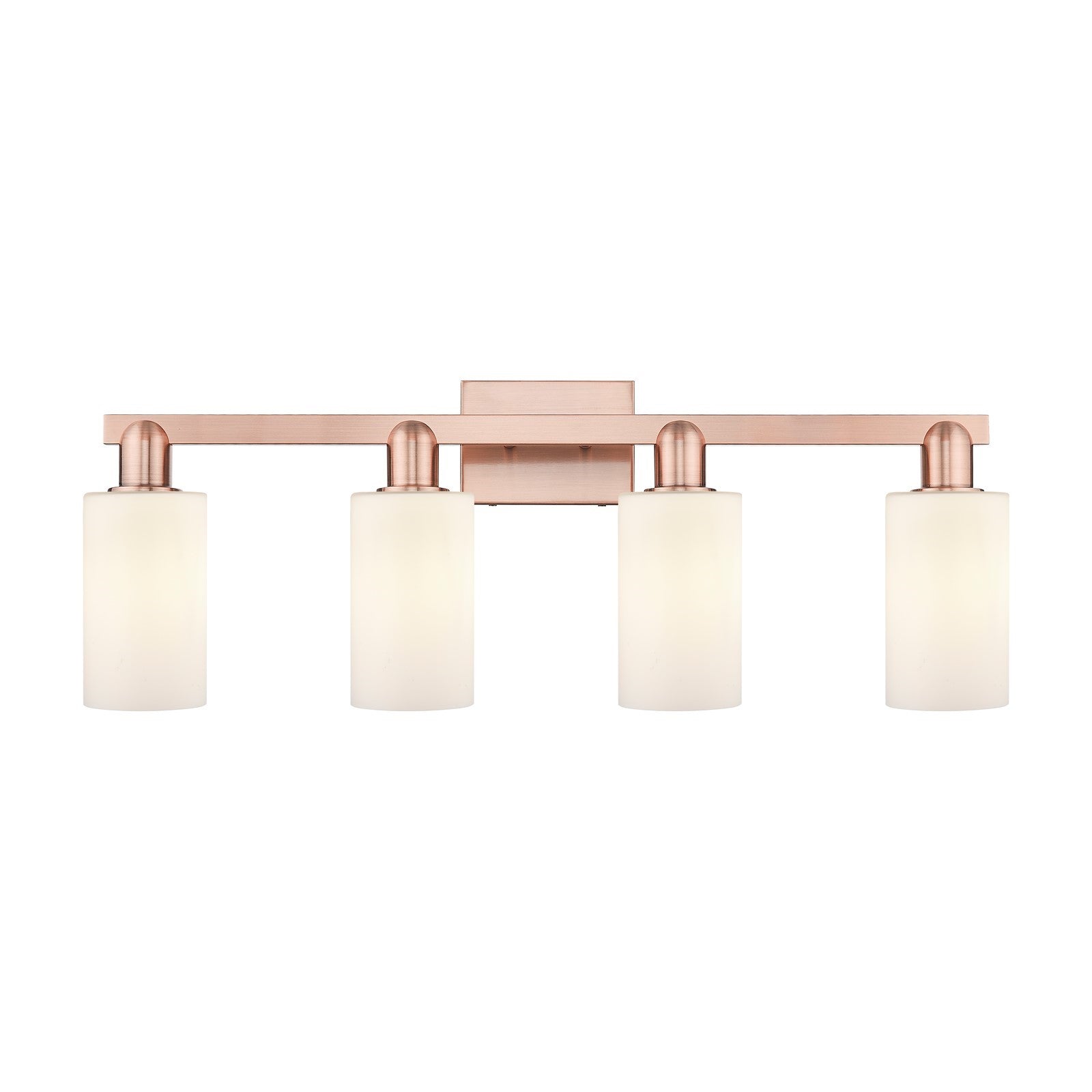 Innovations Clymer 31in 4-Light Bath Vanity Light | Industrial Antique Copper and Matte White Glass | Bathroom Vanity | Model 716-4W-AC-G801