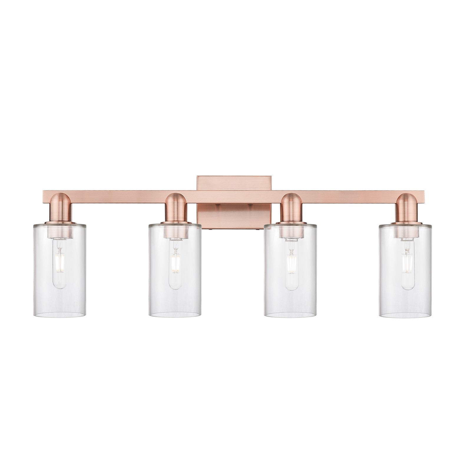 Innovations Clymer 31in 4-Light Bath Vanity Light | Industrial Antique Copper Steel and Clear Glass | Bathroom Vanity | Model 716-4W-AC-G802