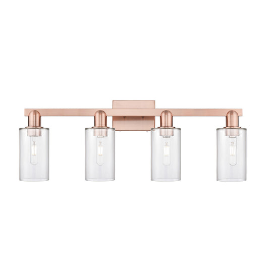 Innovations Clymer 31in 4-Light Bath Vanity Light | Industrial Antique Copper Steel and Clear Glass | Bathroom Vanity | Model 716-4W-AC-G802