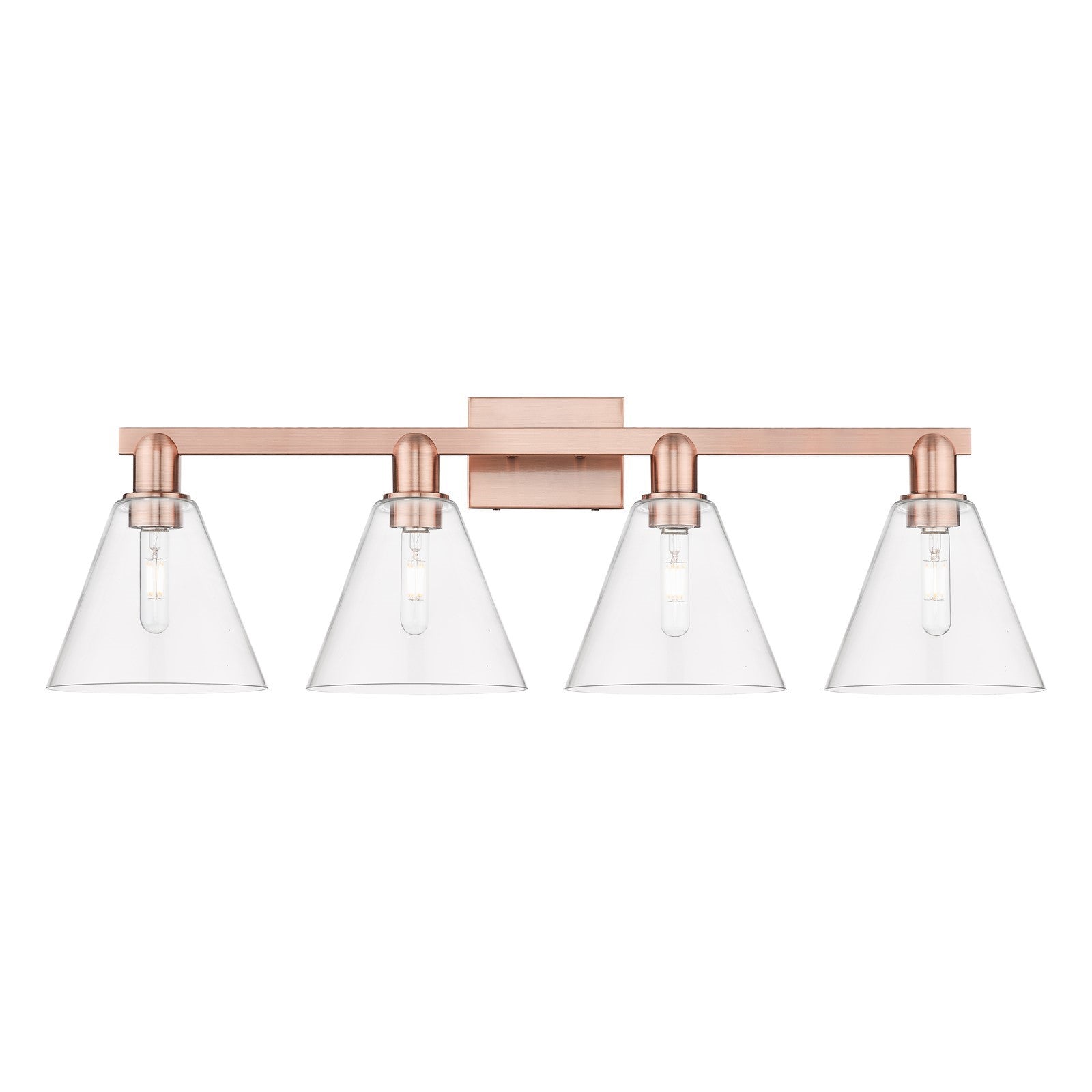 Innovations Berkshire Glass 35in 4-Light Bath Vanity | Industrial Antique Copper Steel and Clear Glass | Bathroom Vanity & Powder | Model 716-4W-AC-GBC-82