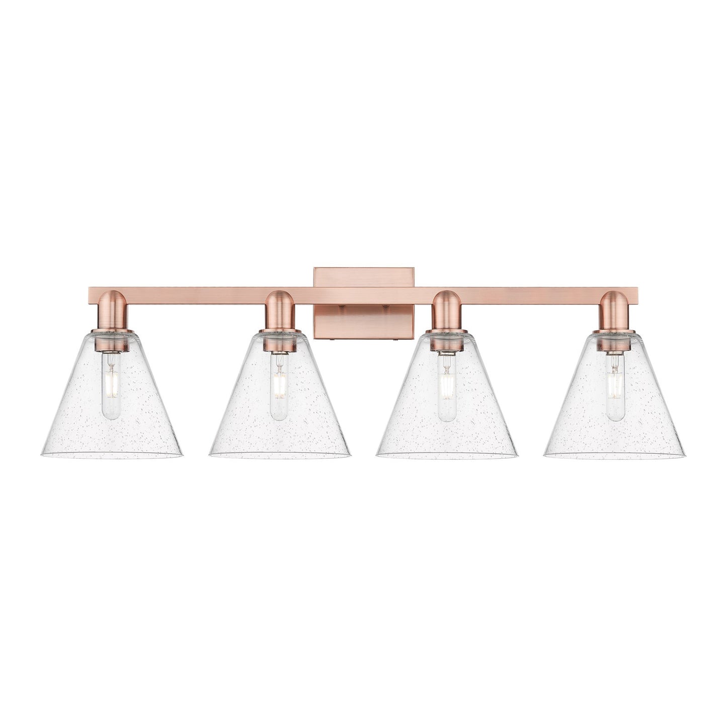 Innovations Berkshire Glass 35in 4-Light Bath Vanity Light | Industrial Antique Copper Steel and Seedy Glass | Bathroom & Powder | Model 716-4W-AC-GBC-84
