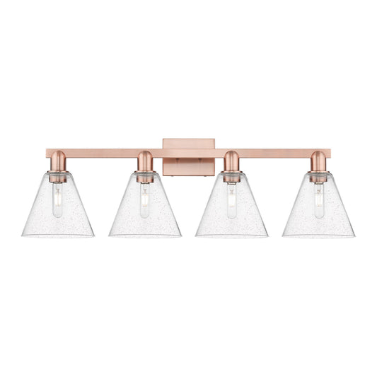 Innovations Berkshire Glass 35in 4-Light Bath Vanity Light | Industrial Antique Copper Steel and Seedy Glass | Bathroom & Powder | Model 716-4W-AC-GBC-84